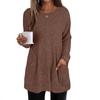 Women's Crew Neck Long Sleeve Knit Tunic Loose Fit Elegant Casual Solid Color Pocket Long Top Fall Pullover Shirt