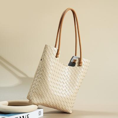 Moda deri tote çanta kadın, dana derisi büyük kapasiteli üst düzey kadın dokuma taşınabilir omuz çantası