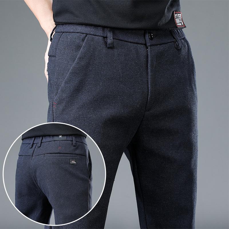 Pánské zimní silné teplé strečové ležérní kalhoty - plyšové, rovné, volného střihu, módní kalhoty