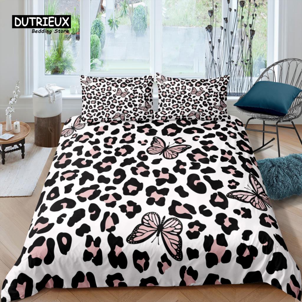 

Home Living Luxury 3D Leopard Print Bedding Set Butterfly Duvet Cover Pillowcase Queen and King EU/US/AU Size Polyester Bedding EU single(135x200cm)