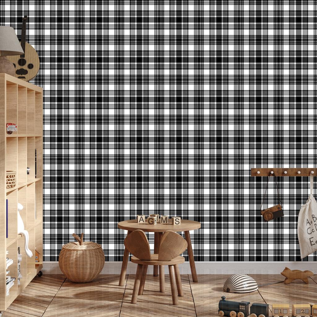 Black and white checkered wallpaper, gray, graphite and light gray, 50x1000