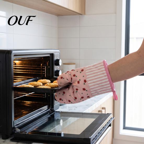 Quilted Cotton Cooking Gloves for Baking Oven Mitts, Heat Resistant Kitchen Women, 100% Anti Scald Pot Holders Microwave Non-Slip Padded & Thermal