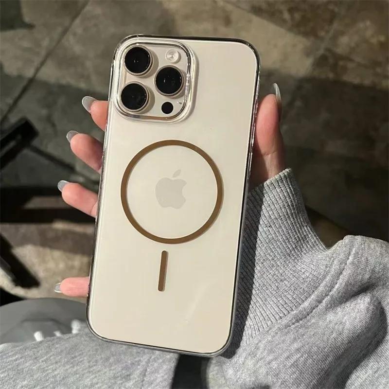 Luxury Transparent Ultra Thin PC For Magsafe Case for iPhone 16 15 14 Plus 13 12 Pro Max Wireless Charge Magneitc Crystal Cover