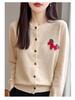 Korean Little Pony Embroidered Round-Neck Red Knit Cardigan: Women's Loose Fit High-End Style Sweater