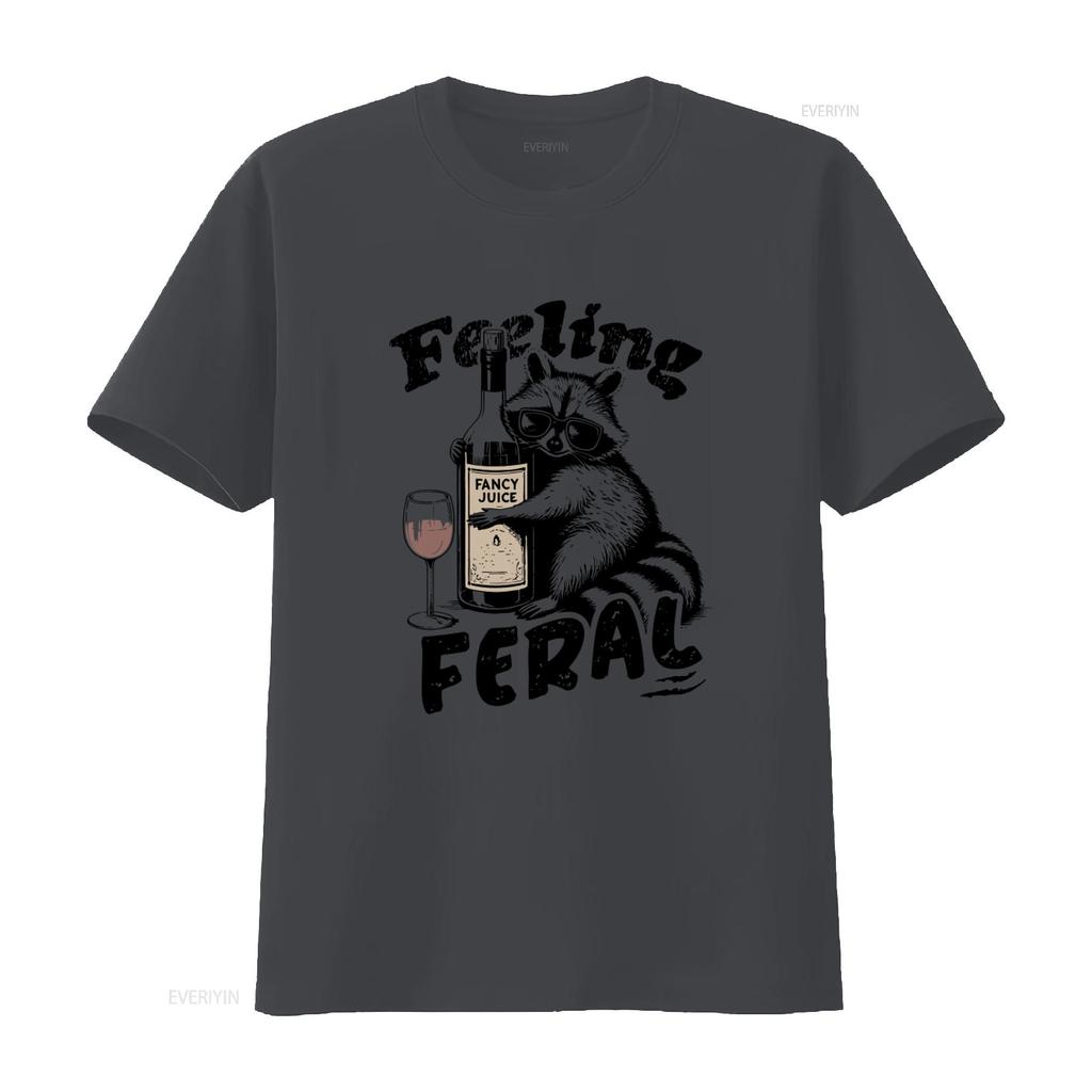 Feeling Feral Funny Raccoon T Shirt Sarcastic Trash Panda with Vintage Adult Humor Oversized Retro Grunge Design In Sunglasses
