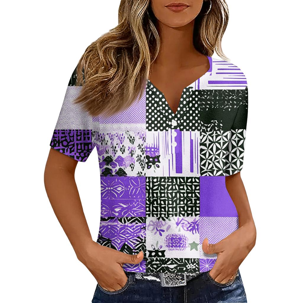 Damen T-Shirt Print Knopf Kurzarm Täglich Wochenende Mode Basic V-Ausschnitt Reguläres Oberteil
