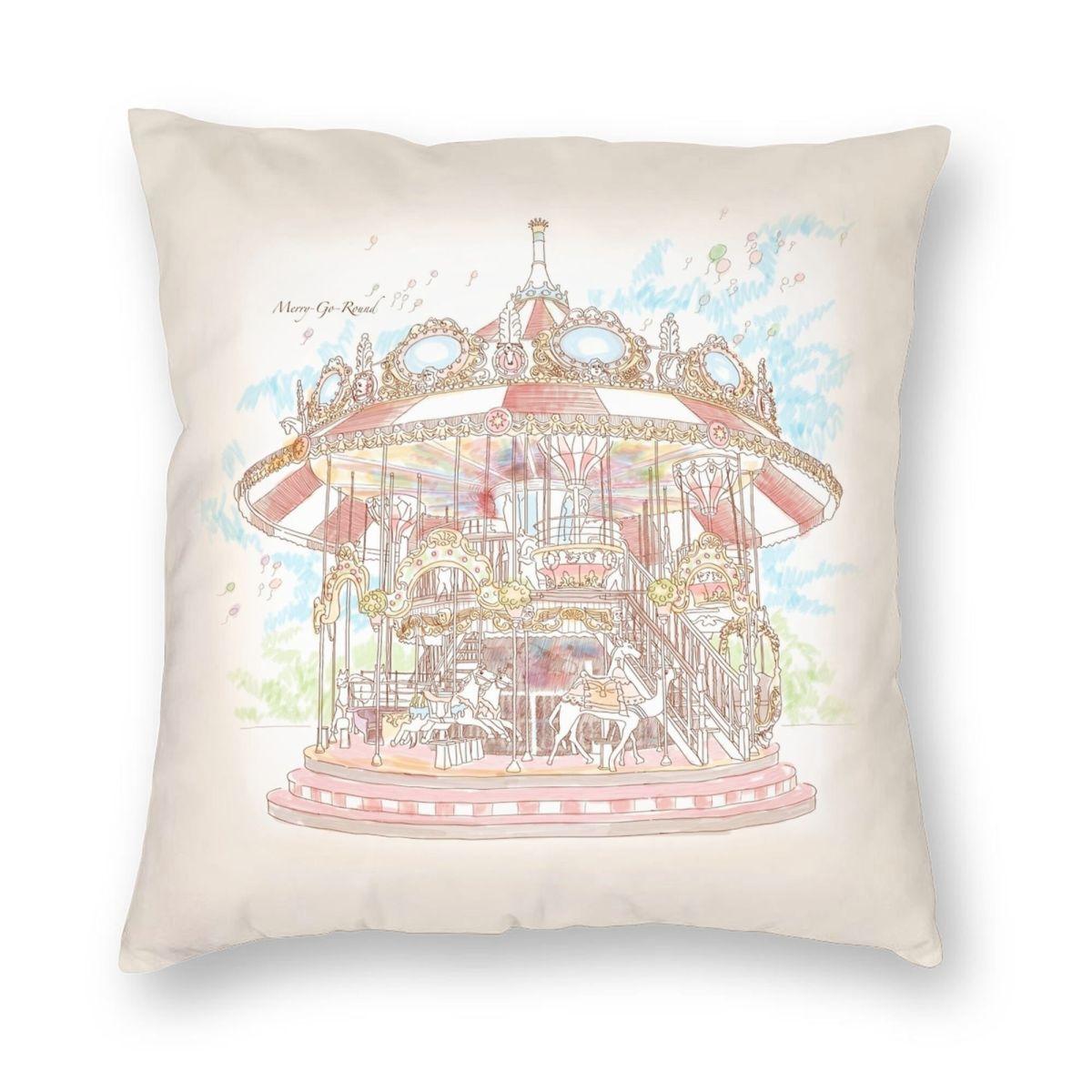 

Пастельная квадратная наволочка с цирком и каруселью, полиэстер, лен, бархат, декор на молнии с принтом, наволочка для домашней подушки 45x45 50x50cm