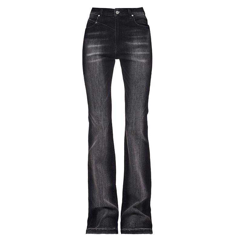 Spicy Girl Black Washed Denim Slim-Fit Flare Pants - Retro Street Style for Women Small