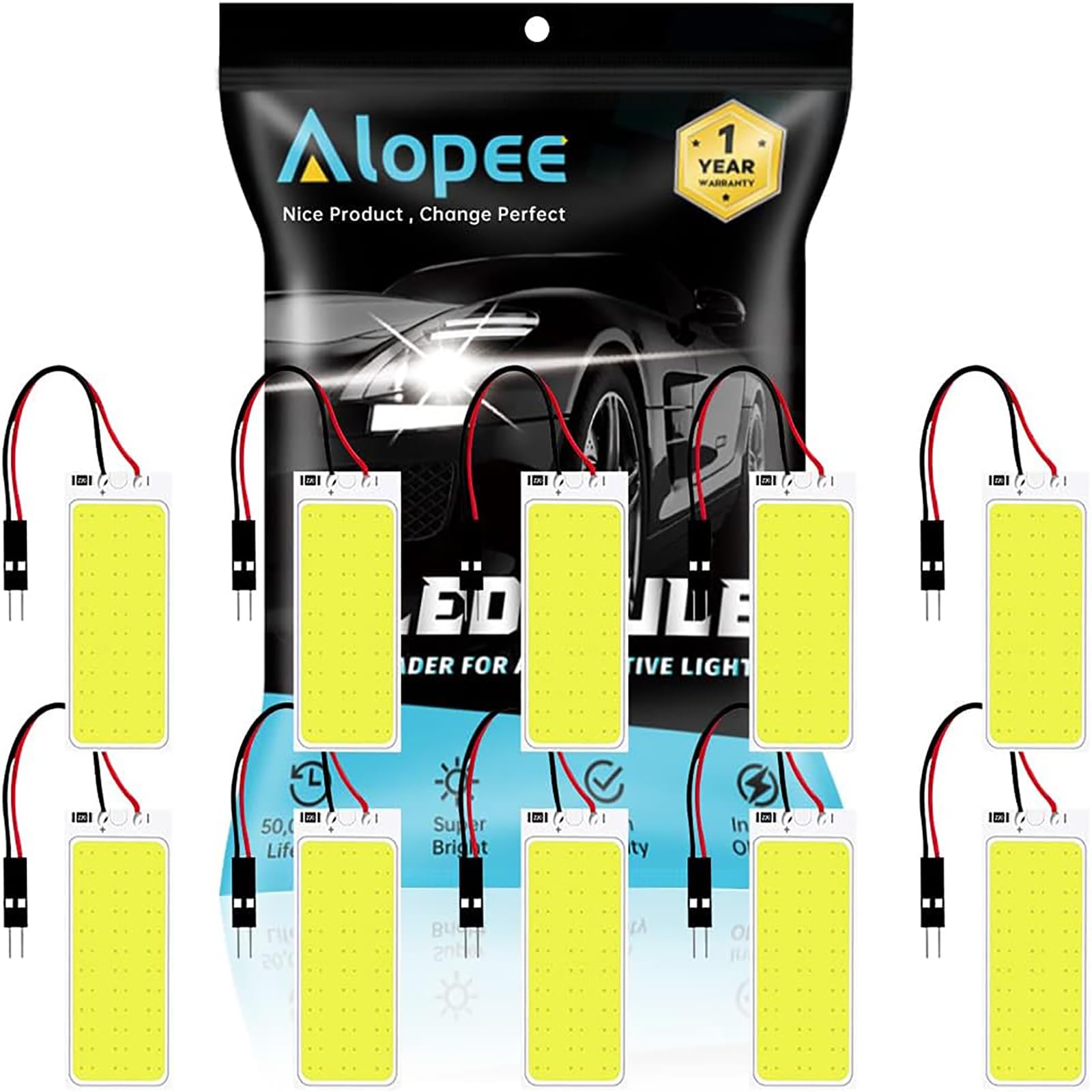 

10 Pack White 250 Room COB 36-SMD DC LED Light Car Car Interior 36SMD