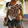 Women Print V Neck Short Sleeve Casual Loose Tunic Tops