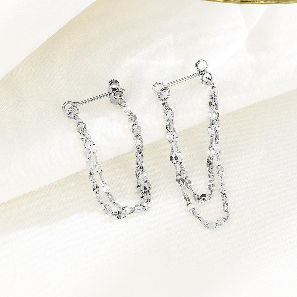 Copper Designed Earrings with Double Layered Tassel Chains At the Front and Back, Exquisite Earrings and Dynamic Earrings