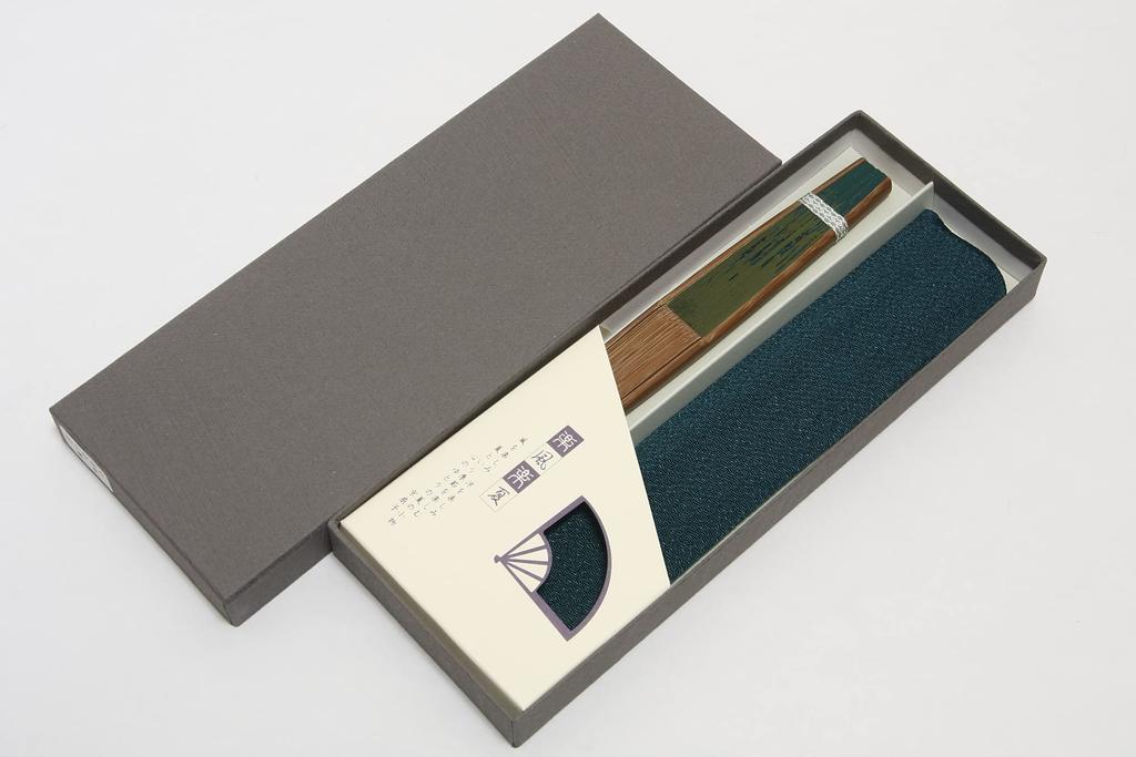 Folding Kyoto Craftsman with Fan in Paper Box [Hasegawa] Men's Fan, Made, Case, (Gourd Design, Green)