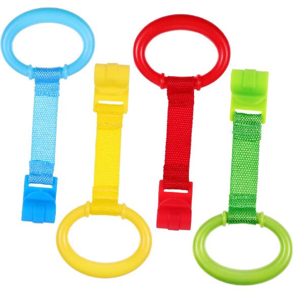 

4pcs Pull Rings Baby Cot Hanging Rings Baby Bed Stand Up Rings Walking Assistant Stand Up Rings Learning Standing Crib Hanging Ring for Strollers,