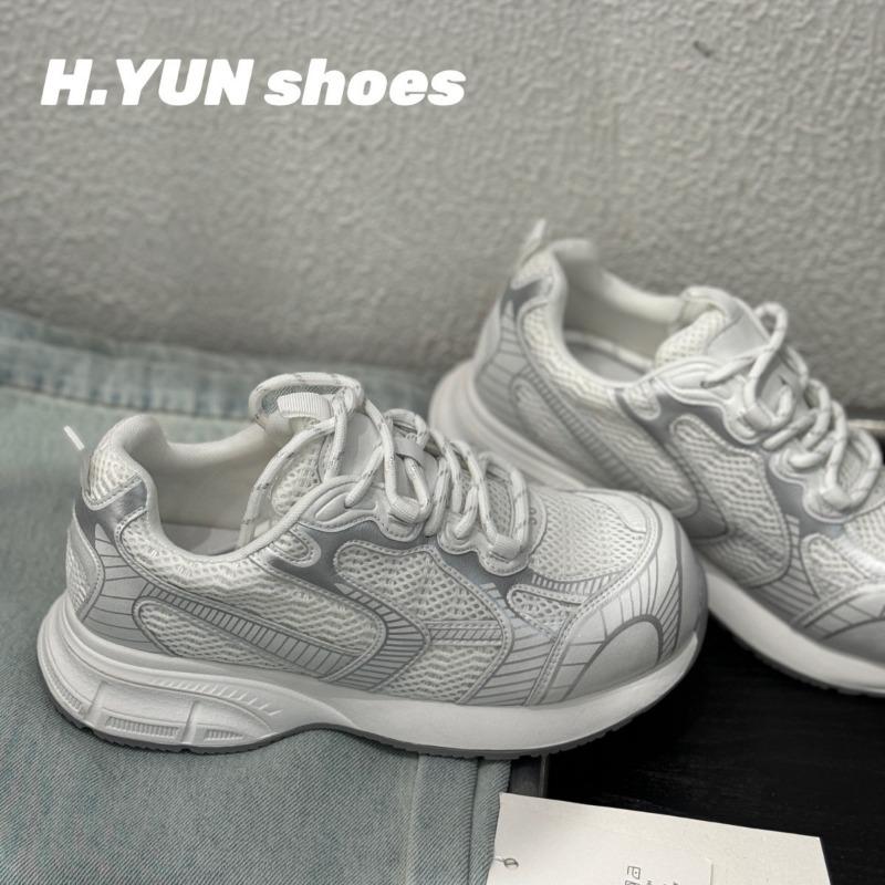 Leather mesh dad shoes women's spring and summer new lightweight single mesh round head versatile casual sports running shoes tide