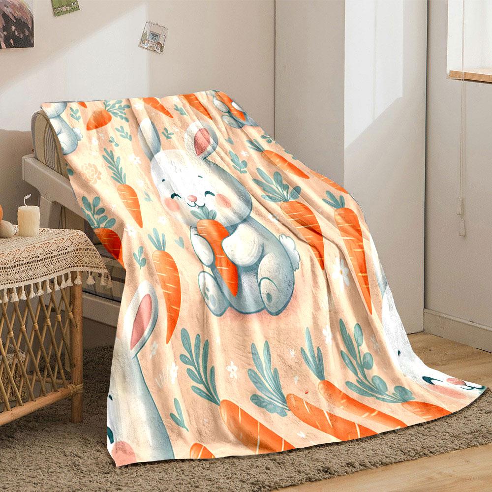 Cute Bunny with Carrots Pattern Print Blanket Soft and Cozy Perfect for the Living Room Bed Sofa or a Nap,gift