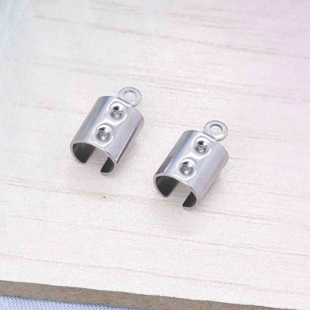 10pcs Round Edge Cord End Clip Stainless Steel Rope Clamps Jewelry Crafting Accessories Bracelet Necklace Connector