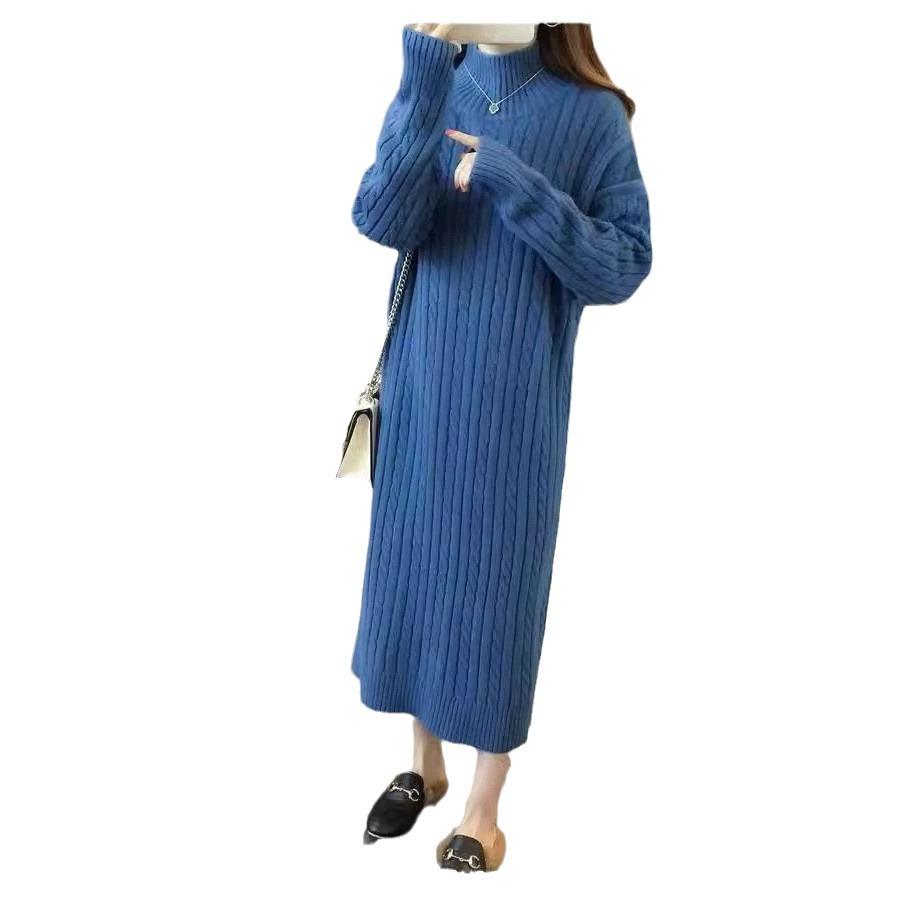 Knitted dress fashion with coat high collar autumn and winter new inner with medium and long bottom knee temperament sweater skirt