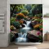 3D Printed Shower Curtain Garden Waterfall Design with Vivid Flowers Rockery Waterproof Bath Decoration for Home Decorations.