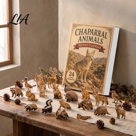 Holiday Box Gifts Animals Advent Calendar 2026, 24-Day Christmas Countdown with 24 Pcs 2D Party Favors Acrylic Wild Animal Pendants, Gift for Family,