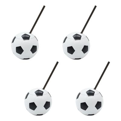 4Pcs Football Shape Plastic Drinking Cups 450ml Soccer Theme Mugs For Sports Enthusiasts Home Or Office Use