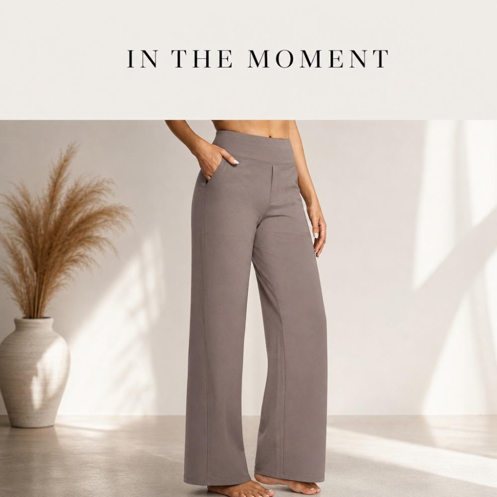 Pantaloni Casual a Vita Alta Gamba Dritta Tasche Ampie Pantaloni Yoga Donna Vestibilità Rilassata Pantaloni Sportivi