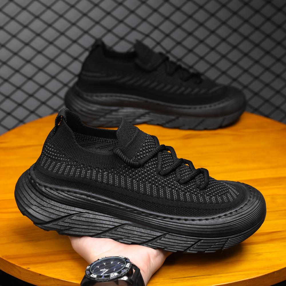 Men's Shoes Summer Breathable Mesh Fly-woven Sports Shoes Fashionable Thick-soled Heightening Casual Shoes Low-top Bag Head Socks Trendy Shoes