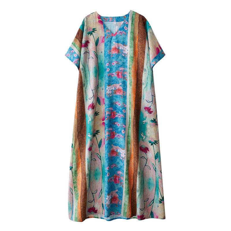 Short Sleeve Plus Size Vintage Floral New In Dresses for Women Casual Loose Long Summer Dress