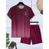 Palmenprint Herren Frühling und Sommer Zweiteiliges Set Lässiges Rundhals Kurzarm T-Shirt Shorts Sportanzug Print Kleidung