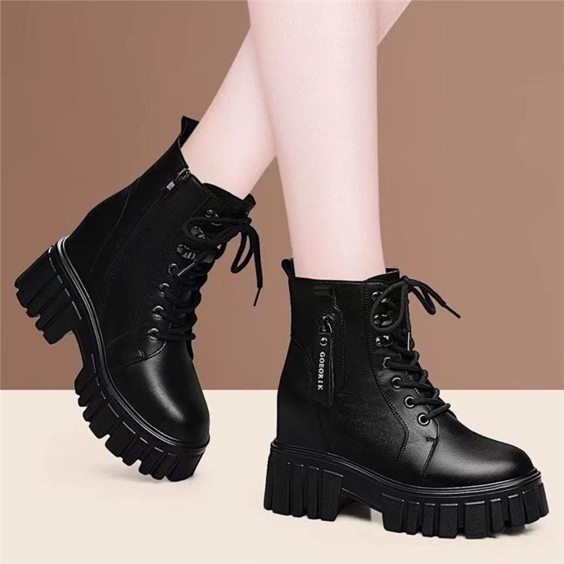 Factory Martin boots women's velvet 2025 autumn and winter small thick-soled short boots inner height-increasing British style boots