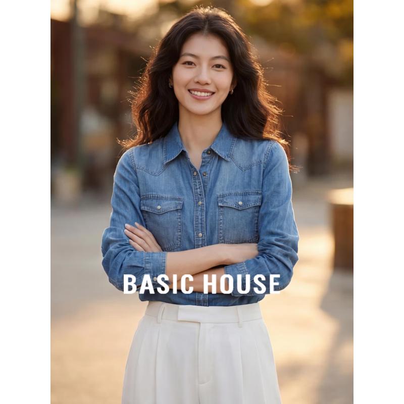Базовая женская джинсовая рубашка из тенсела Basic House L