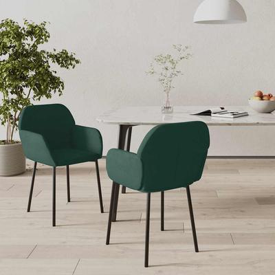 Vidaxl Dining Chairs, 2 Pcs, Dark Green, Upholstered In Velvet
