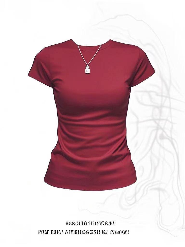 Damen Slim Fit Rundhals Kurzarm T-Shirt - Sommer 2026 Vielseitiges Basic Top