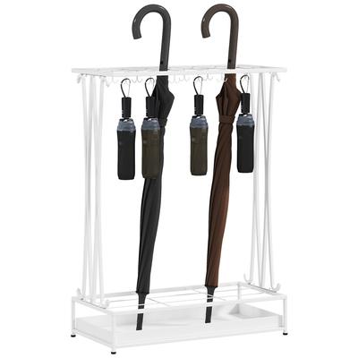 Umbrella Stand with Removable Drip Water Tray, Umbrella Stand with 21 Openings and 24 Hooks, Steel, White