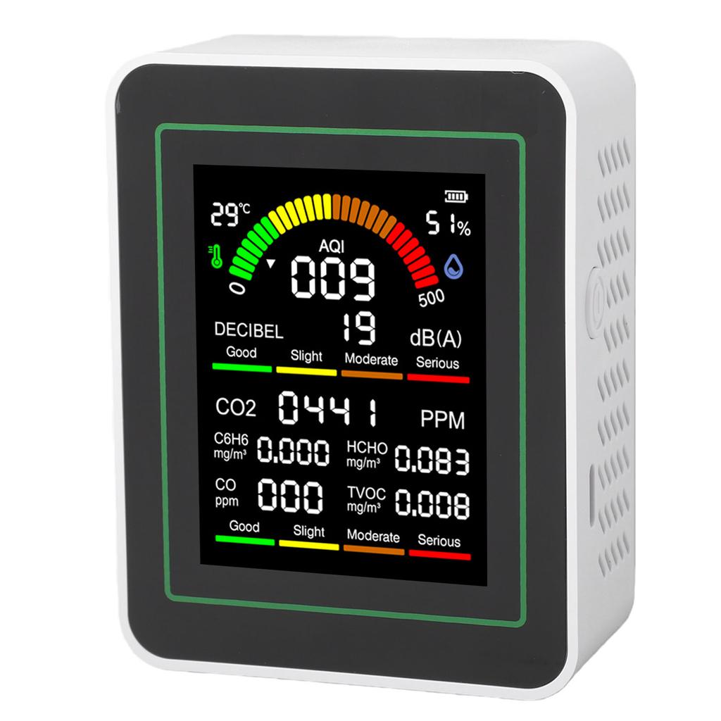 Noise Air Quality Detector 2.8 Inch Screen Temperature Humidity Air Quality Index Noise CO2 C6H6 HCHO CO TVOC Tester