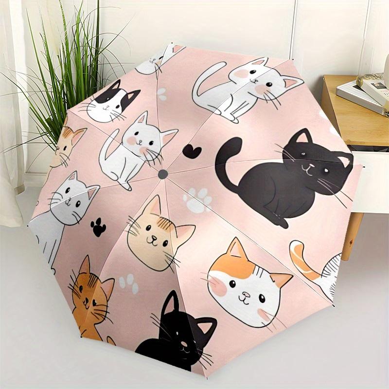 1pc Cat Pattern Automatic Folding Umbrella - Lightweight, Retractable Design with 8-Rib Durability, Perfect for Outdoor Adventures, Fashiona