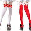 Women's Lace Trim Erotic Silk Thigh-High Stockings with Bow