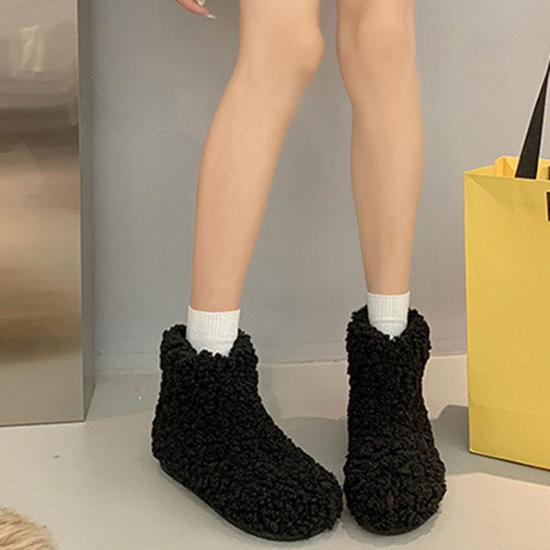 Fashion Winter New Furry Snow Boots Female Plush Padded Thickened Warm Cotton Shoes Casual Home Flat Bottom Comfortable Short Fur Botas