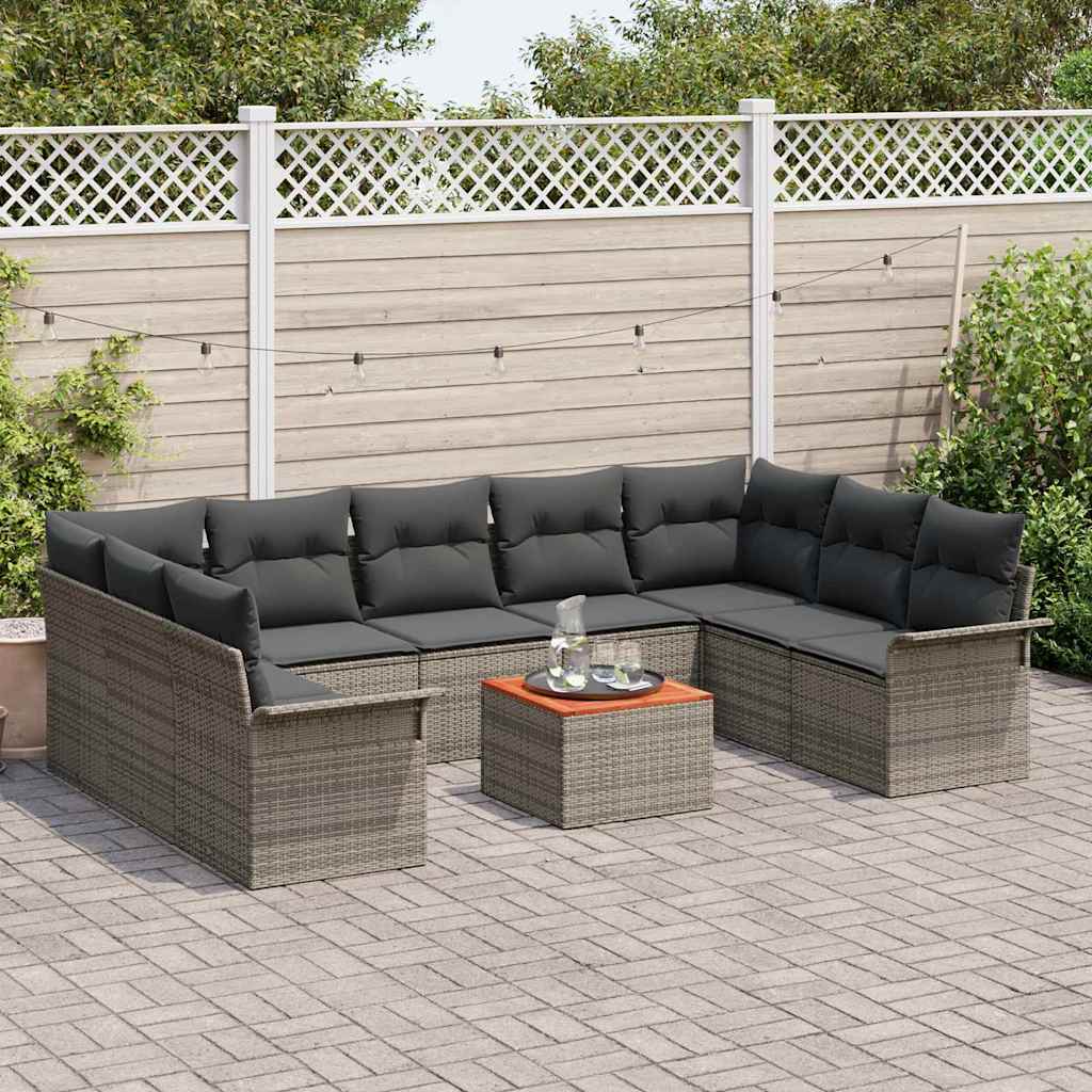 10 Piece Grey Garden Sofa Set with Cushions