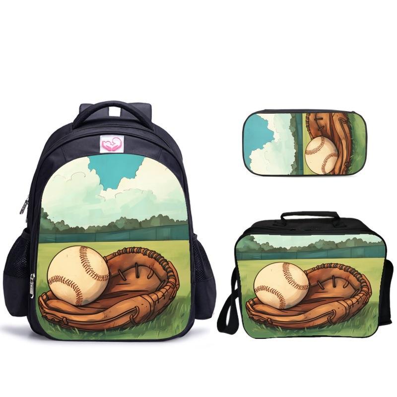 Creative Broken Wall Baseball Three-Piece Set 3D Visual Effect Design Printing School Bag Meal Bag Pencil Bag Combination Set