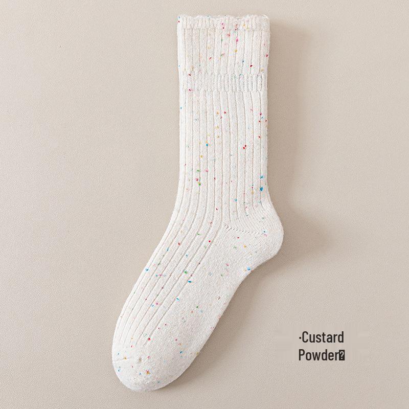

New Spring & Autumn Women s Mid-Calf Socks: Japanese Style Retro Polka Dot in Twisted Yarn, Thick Wool Blend One Size жёлтый/кремовый