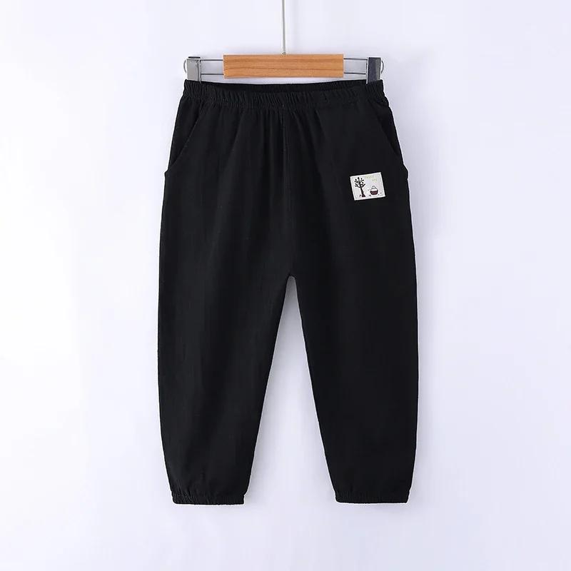 Children Trousers for Boys Girls Cotton Linen Elastic Waist Solid Color Summer Mosquito Pants Kids Clothing Long Pants