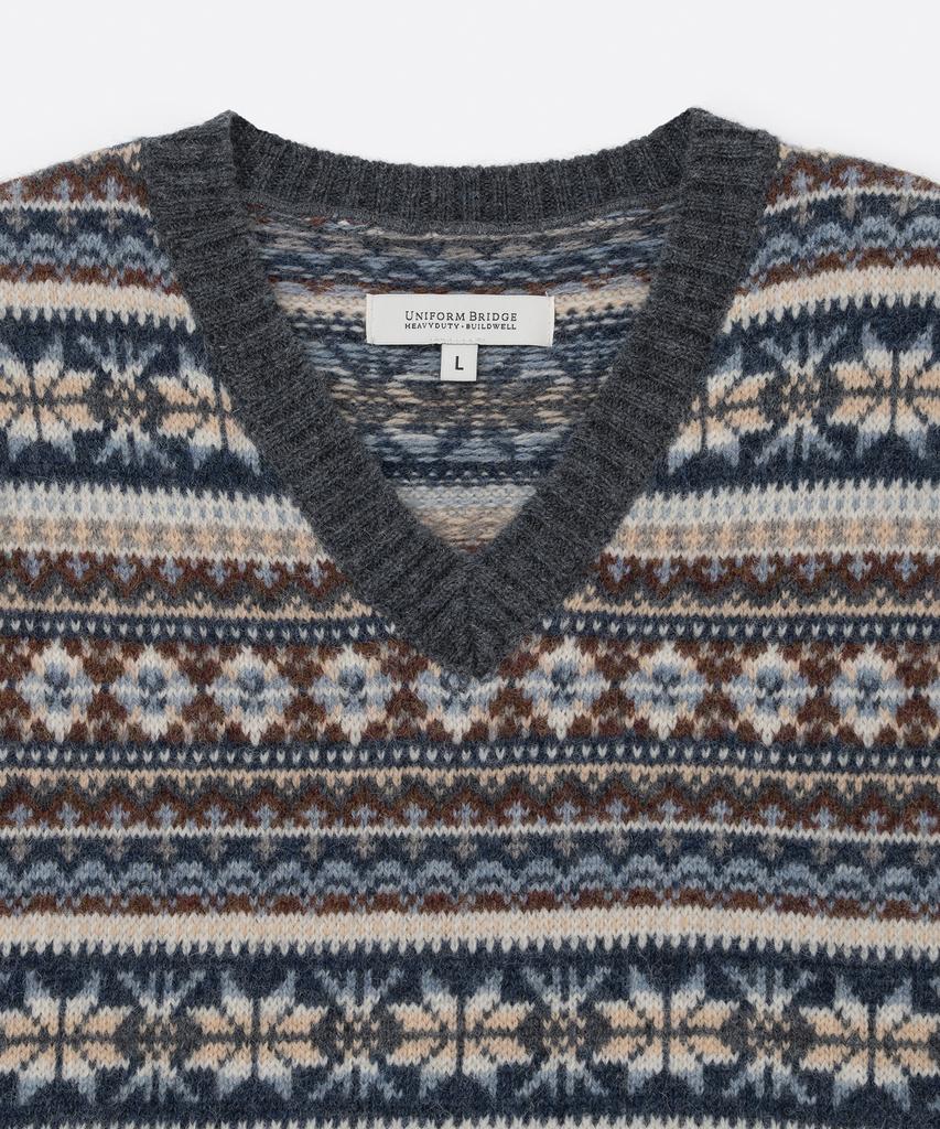 UNIFORM BRIDGE Fair Isle Knit Vest Charcoal