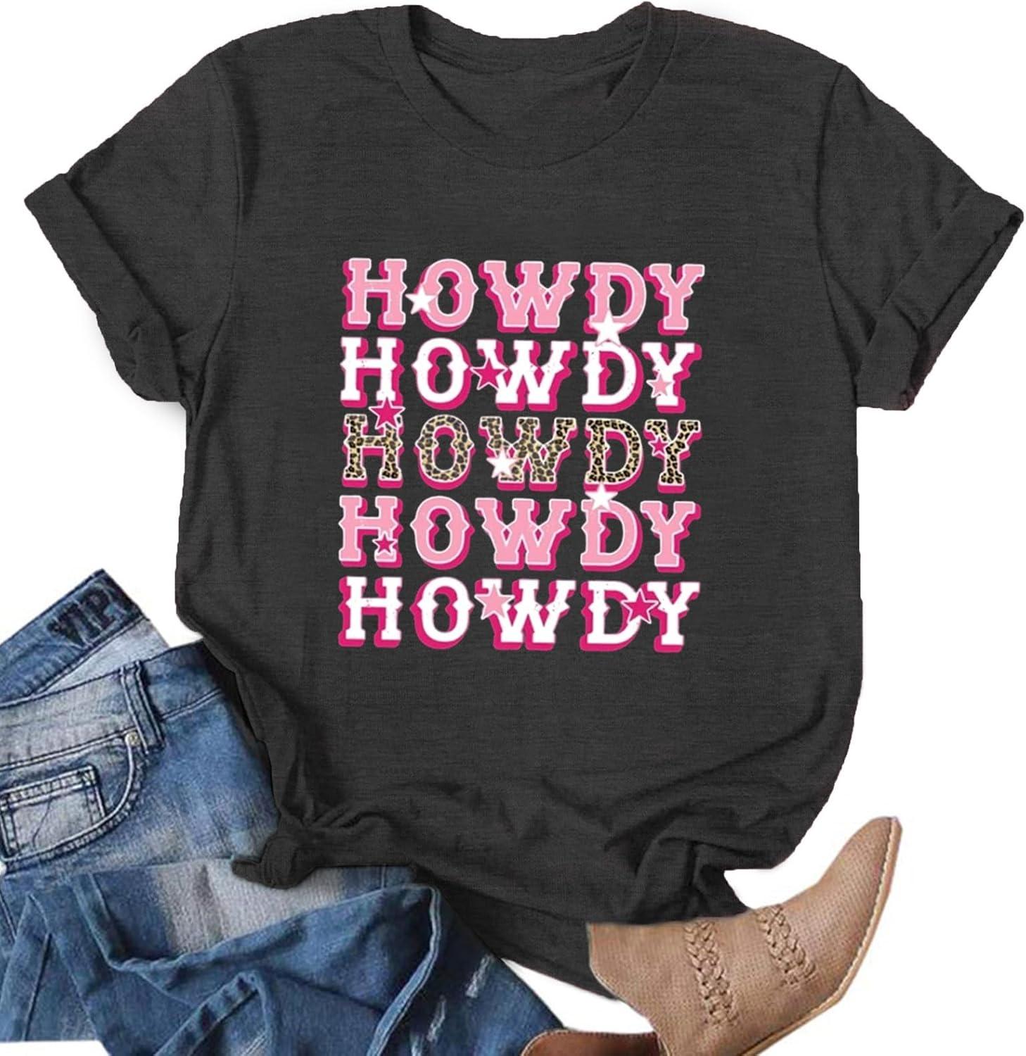 Howdy Shirt Women Cow Skull Shirt Western Country T Shirts Vintage Cowgirl Shirts Casual Short Sleeve Tee Tops(1) XXXXXL чёрный