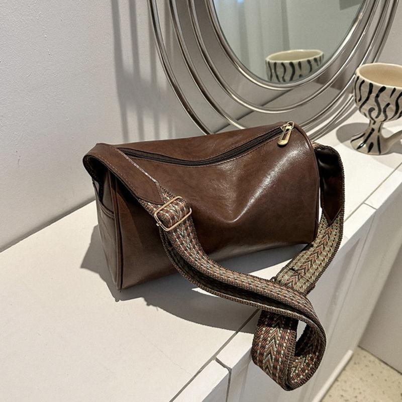 Vintage Shoulder Bag For Women Fashion Wide Strap Crossbody Bag Retro Pillow Messenger Handbag Ladies Tote