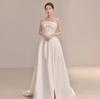 2025 French Strapless Satin Wedding Dress: Elegant, High-Quality Texture, Floor-Length for Winter