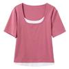 Plus Size Women's Square Collar Short Sleeve T-Shirt
