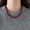 6-12mm Round Glass Red Beads Strand Beaded Necklace Choker for Women Wholesale Silver Plated Chain Chokers Jewelry New Year Gift