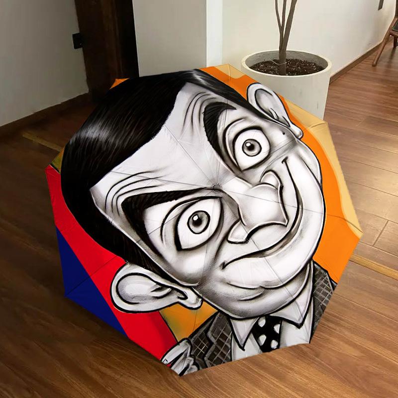 1pc Mr. Bean, Cartoon Automatic Folding Umbrella, Portable Collapsible Design, Casual Outdoor Accessory L1127096
