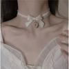Collier ras-du-cou Lolita Rose Dentelle Nœud Perles Franges Pendentif Cœur pour Femmes Y2K Princessse Gothique Collier Cosplay Bijoux de Fête