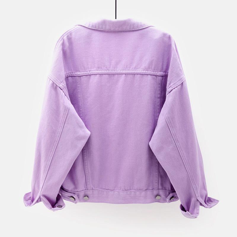 Damen Übergröße Koreanischer Stil Farbige Jeansjacke - Kurz, Lockere Passform, Langärmlig, Frühling & Herbst Kollektion